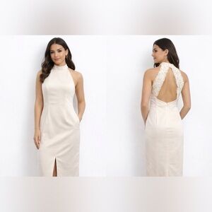 Jordans Elegant Cream Sleeveless Dress Lace & Sequins Open Back Size 9/10